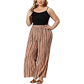 Agnes Orinda Plus Size Palazzo Pants for Women Stripe Boho Wide Leg Paper Bag Pants Beach Casual Summer