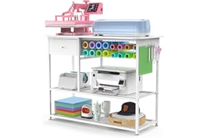 Crafit Extra Large Heat Press Table, Heat Press Stand Desk Cart with Vinyl Storage, Multi-Purpose Heavy Duty Metal Workbench for DIY Sublimation, T-Shirts Caps Mug & Tumbler Heat Transfer Projects