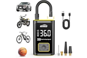 GEARGO Portable Tire Inflator Air Compressor 150PSI Cordless Air Pump for Car, Motorcycle, Bicycle Tires, Balls, 3X Faster Auto Smart Air Pump with Digital Pressure Gauge, LED Light, Black Yellow