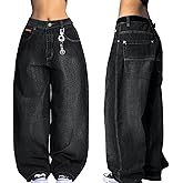EMMIOL Women Boyfriends Hip Hop 90s Vintage Baggy Jeans Loose Denim Pants Mid-Low Waist Jeans