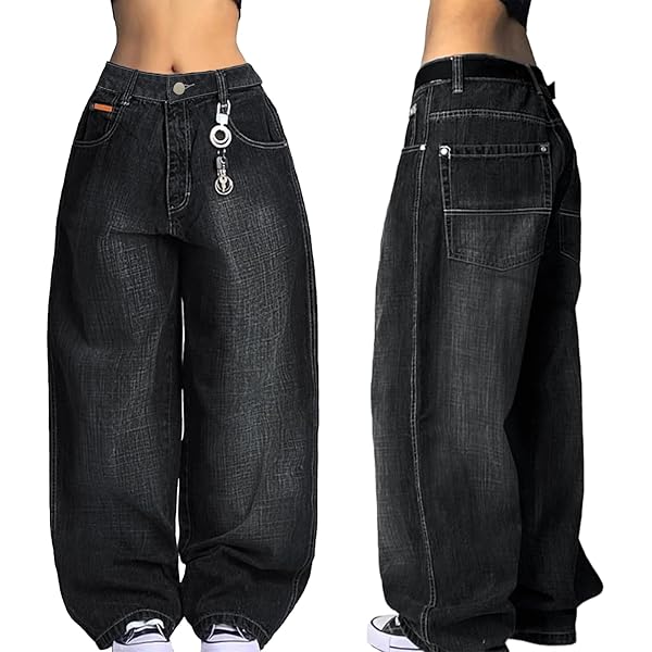 パンツ 00s archive curve design baggy denim Unisex Y2K Hip Hop Street Jeans with Skeleton Print, Gothic