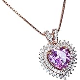 Pink Tourmaline Necklace - Double Halo Heart Rose gold at Sterling Silver - 8mm 2 ct Pink Tourmaline Pendant Jewelry