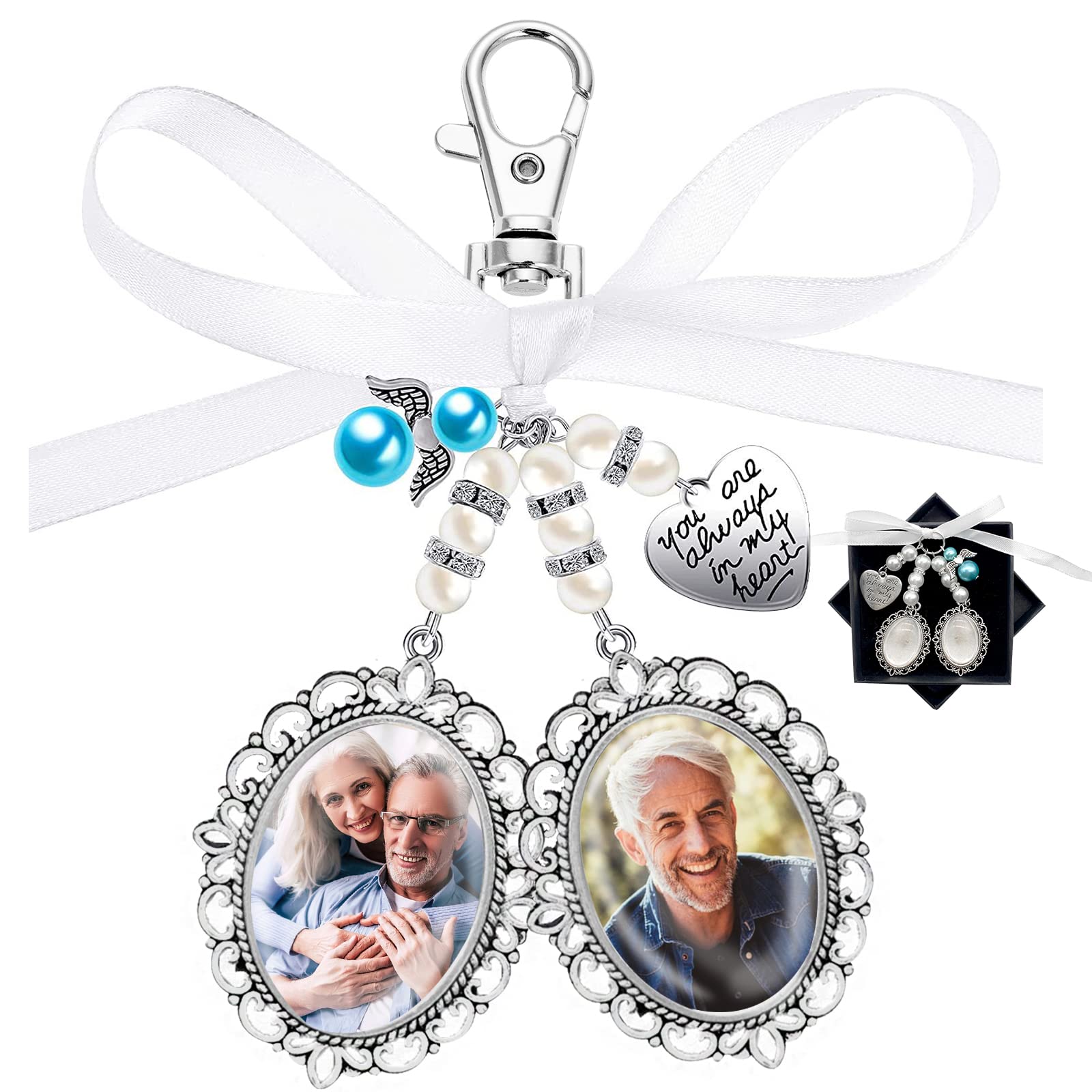 Wedding Bouquet Photo, Wedding Bouquet Keychains Bouquet Photo Memory Keychain Bridal Bouquet Keychain with 2 Pcs Picture Frame Bouquet Picture Charm for Wedding Party(1Pcs)