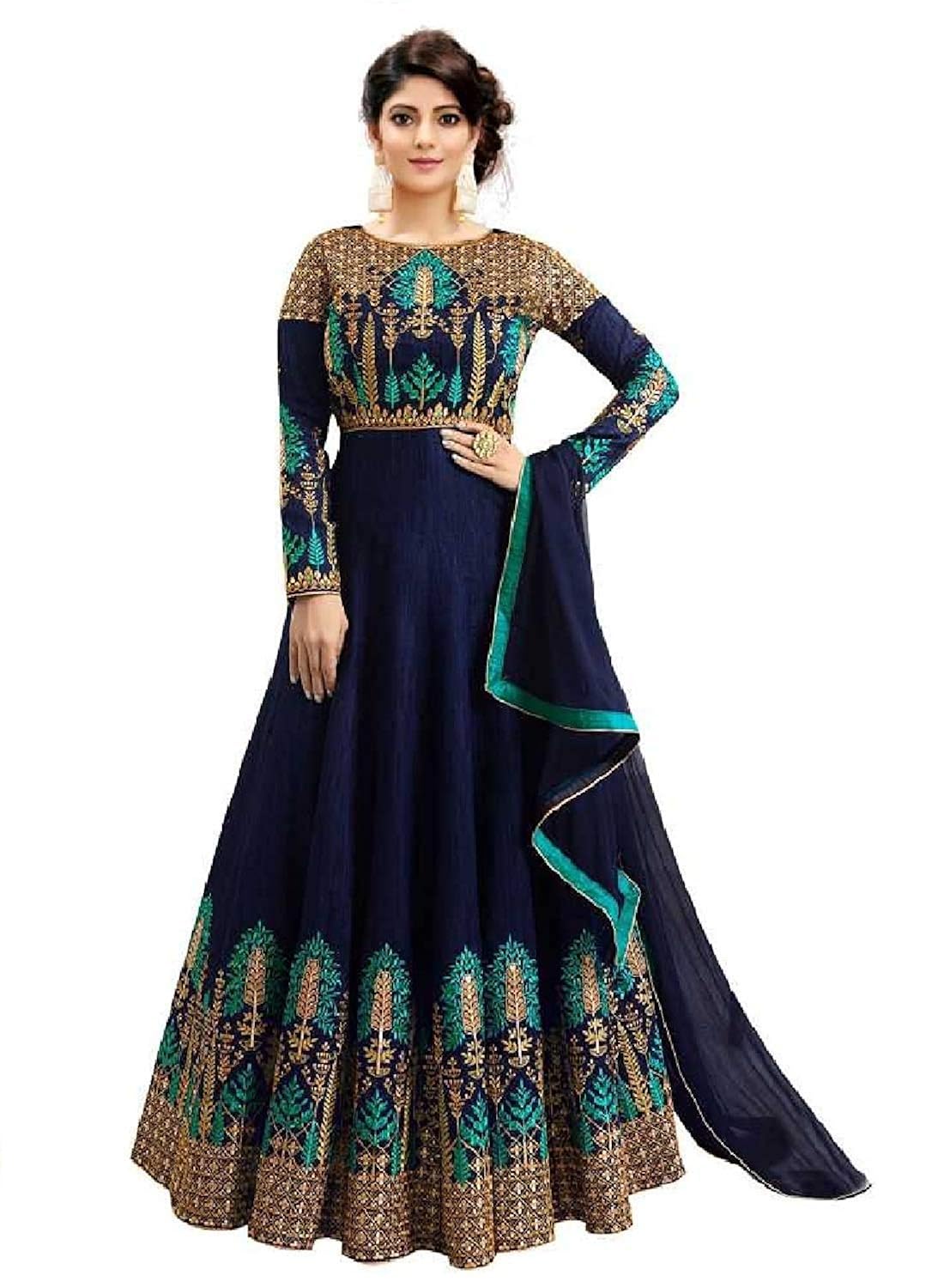 dharmee women's heavy embroidered semi stitched anarkali gown