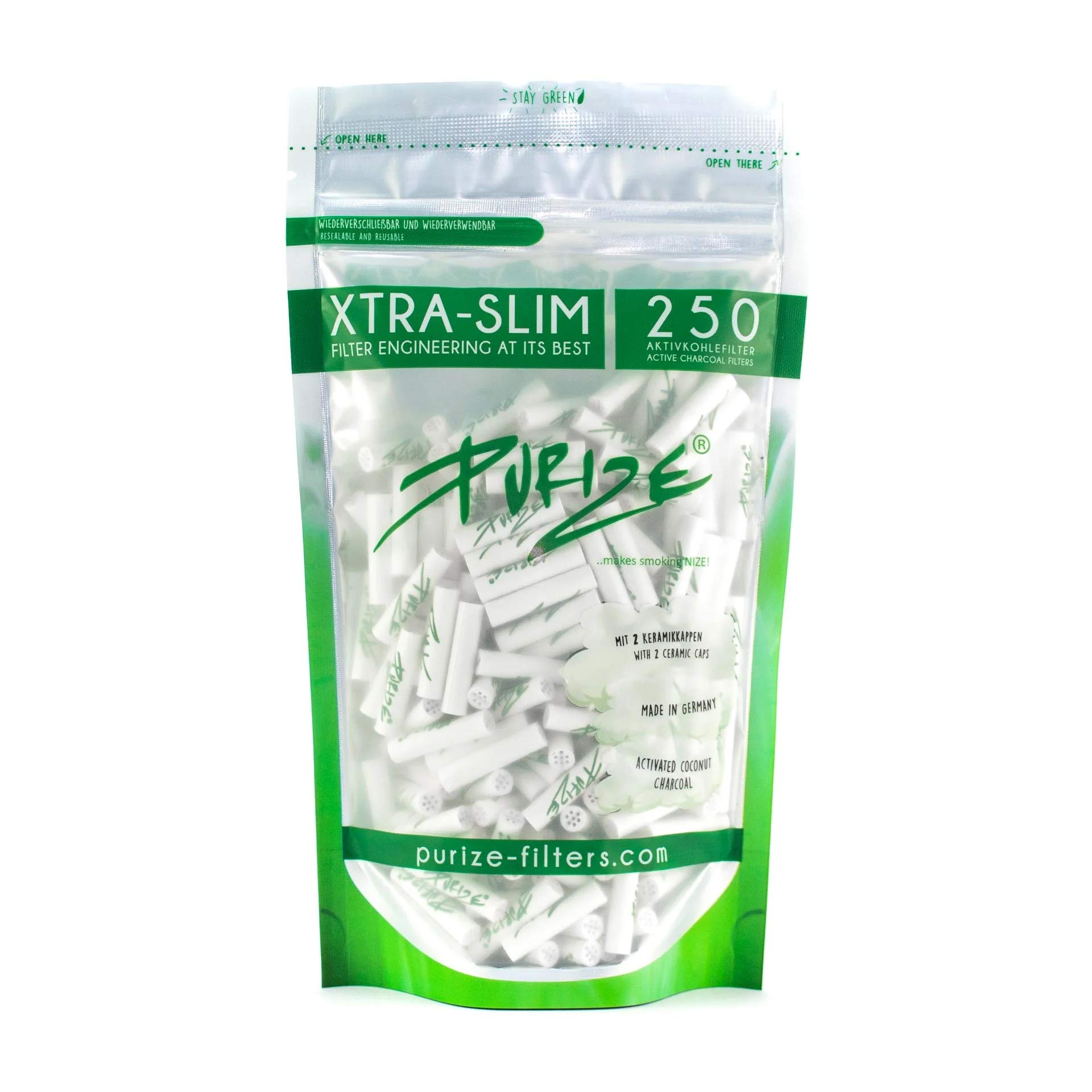 PURIZE Activated Carbon Filter Xtra Slim Size Pack of 250, White, Green