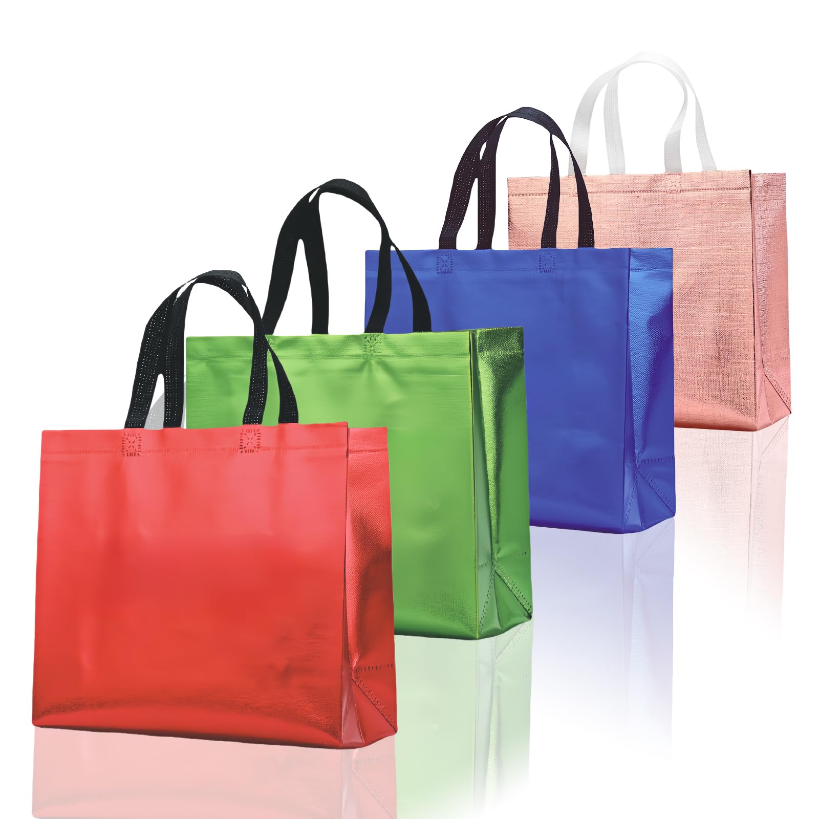 Aisszhao 4Pcs Reusable Multicolour Christmas Tote Bags, 32x28x12 cm, Non-Woven Polypropylene, Waterproof, Customizable, Unisex-Adults, All Ages, Gift, Xmas Shopping, Present, Party Favor, Decorations