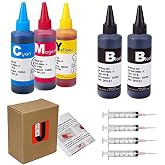 JETSIR Dye Ink Refill Kit 100ML x5 Bottles for 950 951 952 902 901 60 61 62 63 21 22 564 920 940 932 933 711 970 971 Ink Cartridges, with Syringes, for Home Office Printing