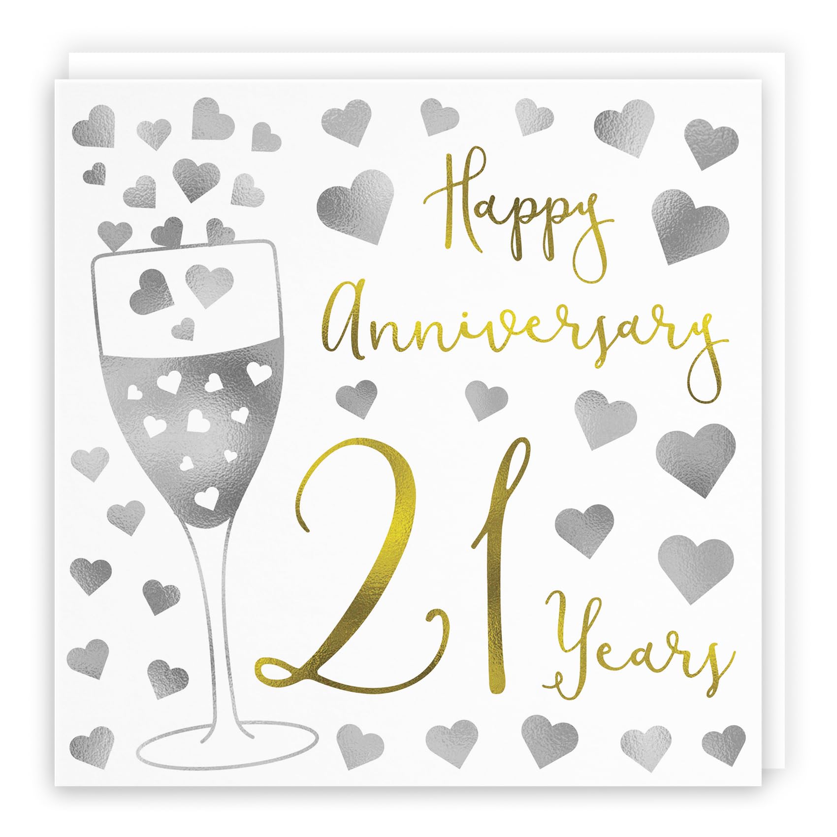 Hunts England - 21st Wedding Anniversary Card - Happy Anniversary - 21 Years - Silver Hearts Collection - For Couples, Friends, Him, Her