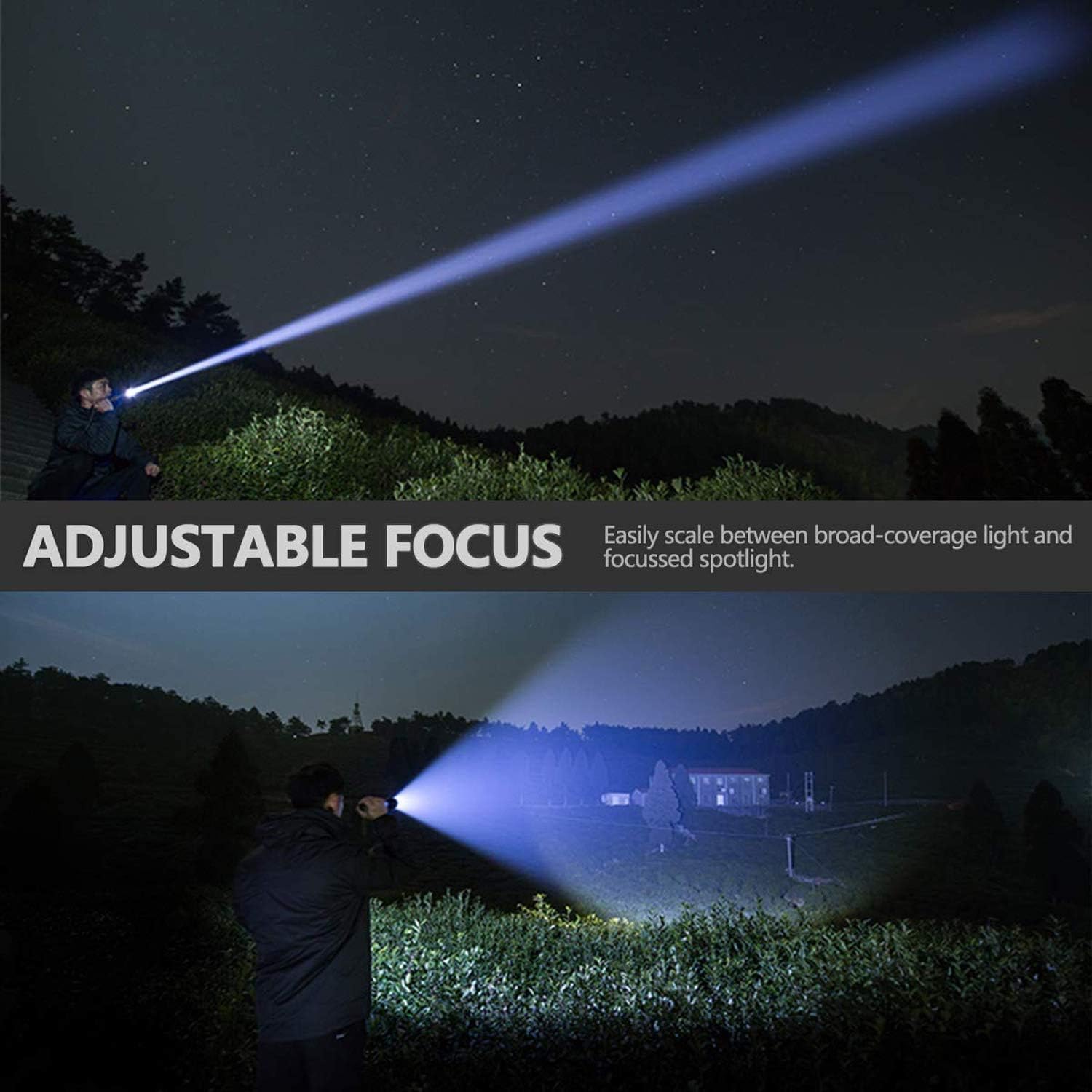 Rechargeable Tactical Flashlight, 90000 Lumens Water Resistant Camping Flashlight, Super Bright Portable Outdoor Torch Light Zoomable Flashlight with Power Display BLACK - - 