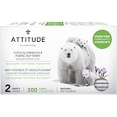 ATTITUDE Reusable Dryer Sheets, Static Eliminator &amp; Fabric Softener, Fragrance-Free Laundry, Made in Canada, 300 Loads, 2 Sheets (1 Pack)