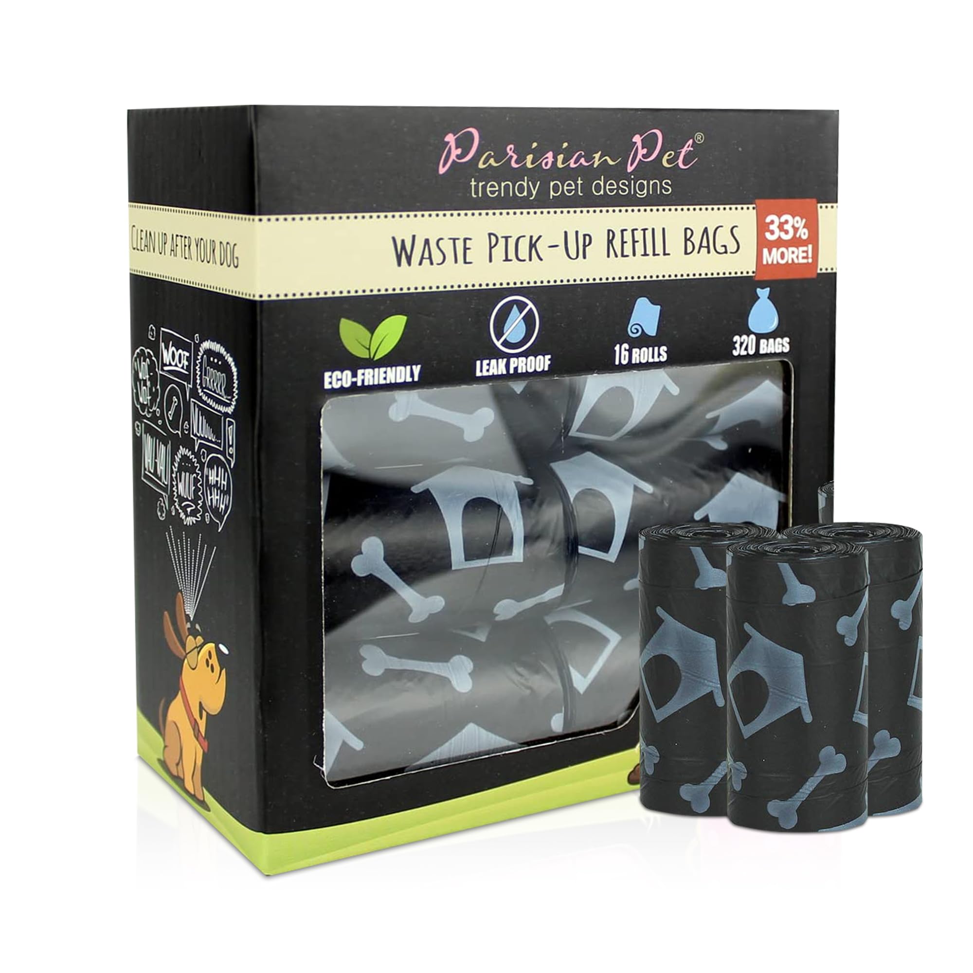 Parisian Pet Dog Poop Bags for Dogs – Refills Rolls of Doggie Bags for Poop – Unscented Dog Poop Bag – Eco-Friendly Pickup Pet Waste Bags, 16 Rolls, Dog House