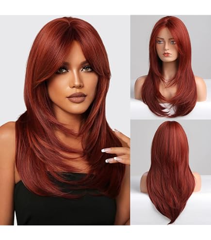 Amazon.com : Long red wig Layered Shoulder Length cherry  display picture 3