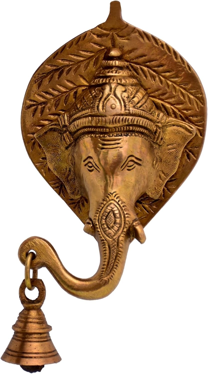 Purpledip Brass Wall Hanging Antique Finish Ganesha Bell (Set Of 2): Symmetrical Heads for Peace Harmony & Balance At Home (11037) - Image 3