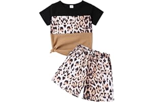 Axumity Kid Toddler Baby Girls Clothes Colorblock Print Short Sleeve T-Shirt Summer Shorts Set