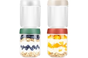 Overnight Oats Jar,4 Pack 16OZ Overnight Oats Containers with Lids,Reusable Wide Mouth Mason Jars Glass Jar for Fruit, Yogurt