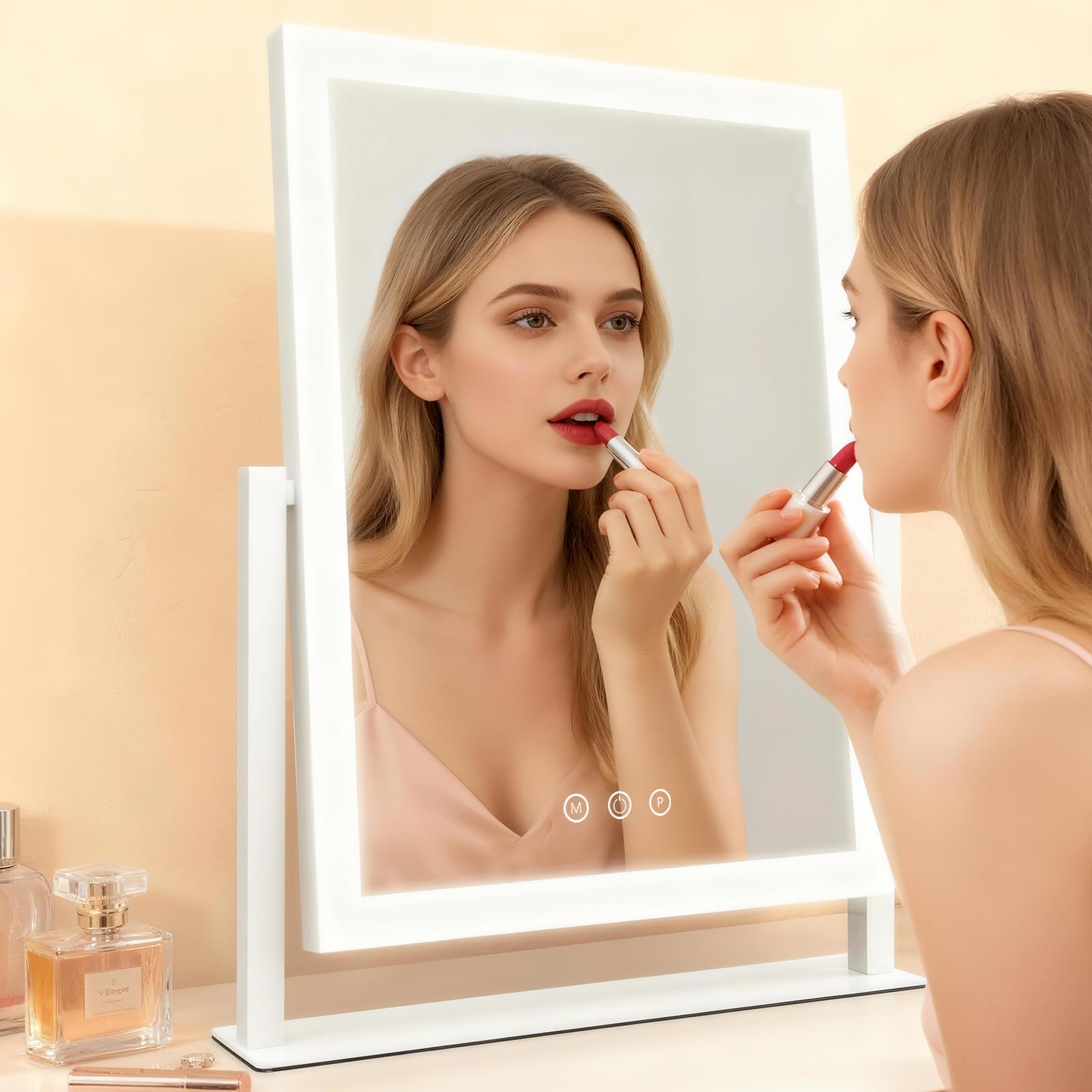 Photo 1 of ROLOVE 16"x13" Vanity Mirror with Lights, Three Colors Lighting Mode, 360°Rotation, Lighted Makeup Mirror wih Stand for Desk, Bedroom, Dorm, Gifts for Women