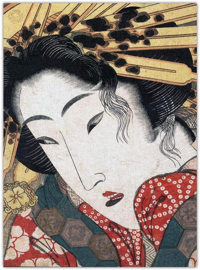 ZMCW Canvas Wall Art,Retro Kitagawa Kuma Character Paintings,Glamorous Dancer,Japanese-Style Ukiyo-E Poster Print Paintings,Home Decor Picture For Living Room Bedroom Library Hallway,36 Inch 60X90Cm