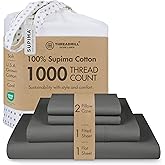 Threadmill Certified 100% American Supima Cotton Sheets, 1000 Thread Count King Size Sheets, 4 Pc Luxury Bed Sheets Set, Hotel Quality Sateen Weave, Dark Grey Sheet with Elasticized Deep Pocket