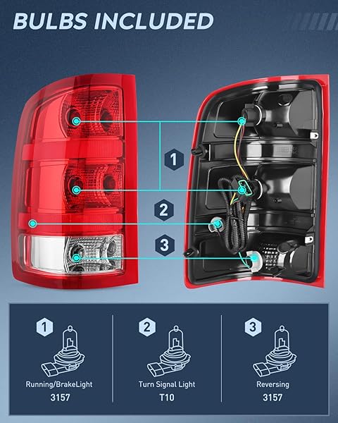 NILIGHT TAILLIGHT ASSEMBLY COMPATIBLE WITH 2007 2008 2009 2010 2011 2012 2013 GMC SIERRA 1500 2500HD 3500HD REAR LAMP REPLACEMENT OE STYLE DRIVER AND PASSENGER SIDE
