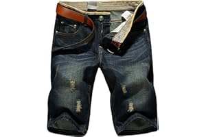 JEsilunmaMY Men's Regular Fit Straight Denim Shorts Distressed Washed Denim Short Pants Summer Beach Ripped Jeans Shorts