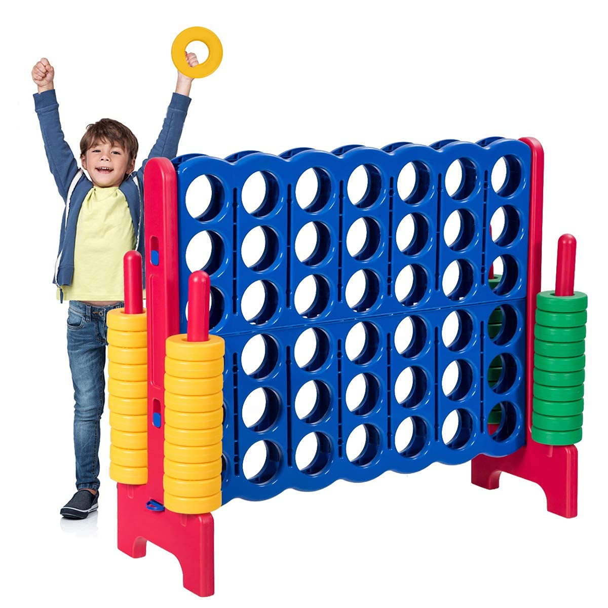 Costzon Giant 4-in-A-Row, Jumbo 4-to-Score Giant Game Set for Kids & Adults, Indoor Outdoor Yard Connect Game, 3.5FT Tall with 42 Jumbo Rings & Quick-Release Slider, Perfect for Family & Party Games Image