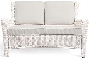 Krikacy Rattan Loveseat Sofa for Patio & Backyard, HDPE Wicker Couch with Waterproof Beige Cushions, Outdoor 2-Seater Sofa fo