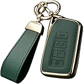 WiiLemz Key Fob Cover for Lexus with Key Chain, Upper Leather + Soft TPU Key Cover Case Shell for ES is GS NX RX RC GX LX 570 200 250 300 350 h F Sport, 4 Buttons (Green)