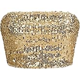 Floerns Women's Sparkly Sequin Cropped Tube Tops Strapless Party Clubwear Rave Concert Tops