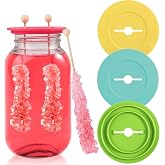 Koluti DIY Rock Candy Sticks Silicone Mason Jar Lid, 4 Pieces Swizzle Sugar Stick Holder with Hole, Reusable Multi Colored 3.4&rdquo; Round Dust-proof Covers, BPA Free