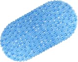WELTRXE Bath Mat Non Slip Anti Mould 69 x 36 cm Blue Pebble PVC