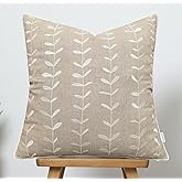 VAGMINE Embroidered Botanical Throw Pillow Cover 18x18 – Natural Linen Square Accent Cushion for Sofa, Bed & Living Room – Lollipop