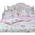 FADFAY Rose Floral Duvet Cover Set Pink Grid Cotton Girls Bedding with Hidden Zipper Closure 3 Pieces, 1duvet Cover & 2pillowcases,King/California King Size