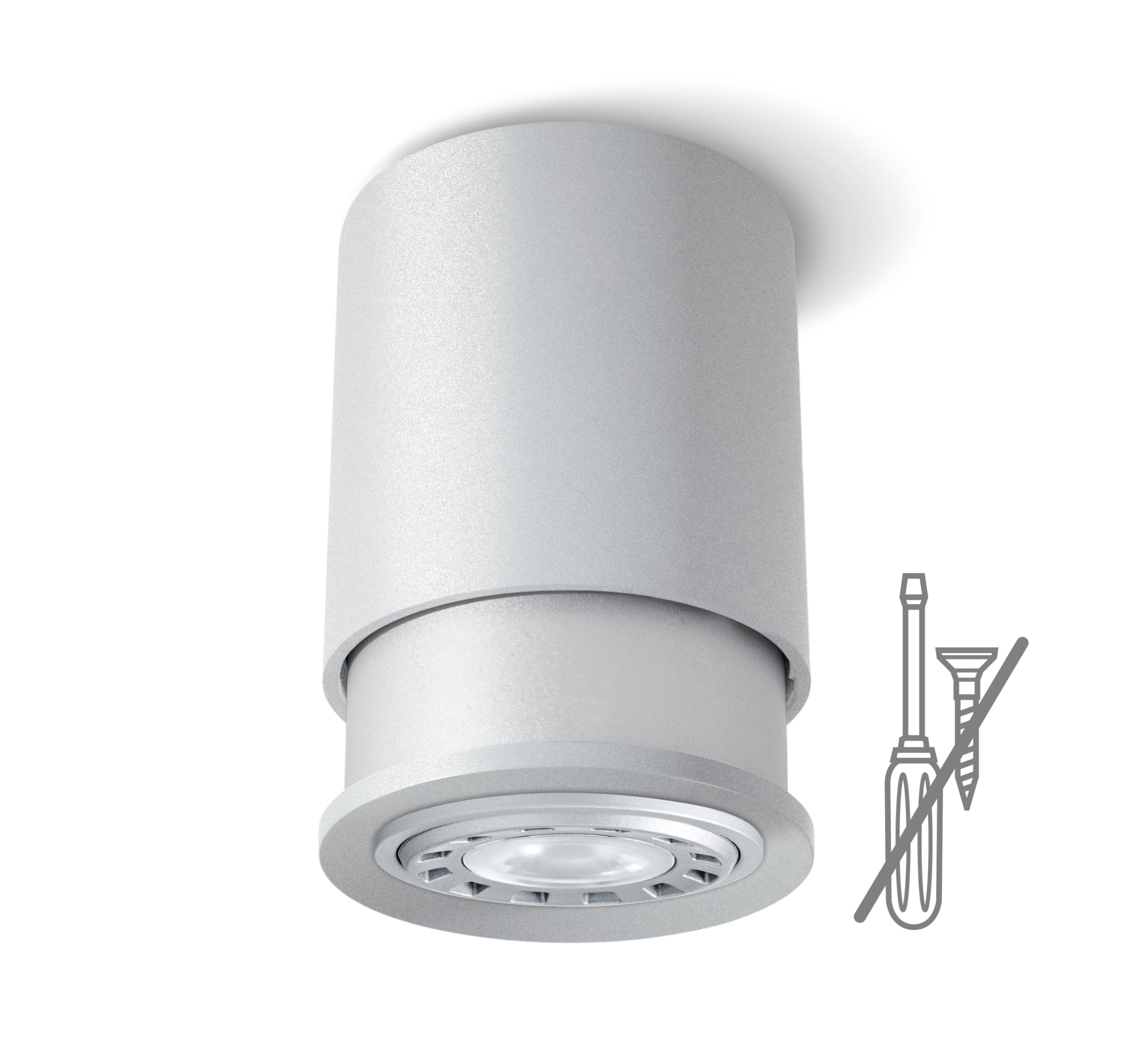 Twister Classic Spot Ceiling Light – Easy to Fix, No Screws, One Hook Only, Patent Protected, GU10 LED – Silver