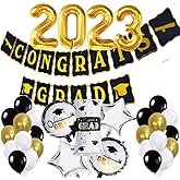 Graduation Party Decoration Supplies 2023[45 Pcs] - LEWOTE 2022 Graduation Balloons Banner Set[Include 2023 Large Balloons/Congrats Grad Banner/Latex Balloons/Pattern Foil Balloon]