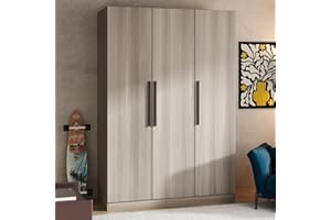 FAMAPY 3-Door Wardrobe with Shelves, Armoire Wardrobe Closet with Hanging Rod, Bedroom Armoires Wood Grain (47.2”W x 18.9”D x 70”H)