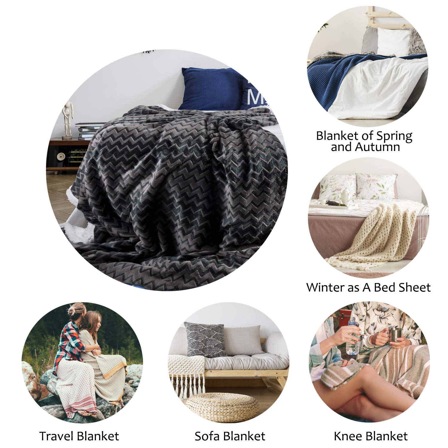 Plush Flannel Sherpa Throw Blanket Chevron 50\