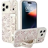 Ufbara Compatible with iPhone 17 Pro Max Case for Women Men, Cute Flower Floral Pattern, Built in Adjustable Metal Wrist Strap Grip Hand Holder Kickstand Soft Silicone Cover 6.9 Inch, White
