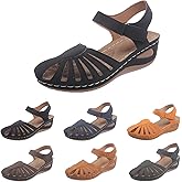 Closed Toe Sandals Women 2026 Comfortable Ankle Strap Fisherman Sandals with Arch Support Flat Platform Orthopedic Sandal Wide Width Dressy Summer Leather Hollow Out Breathable Casual Walking Shoes