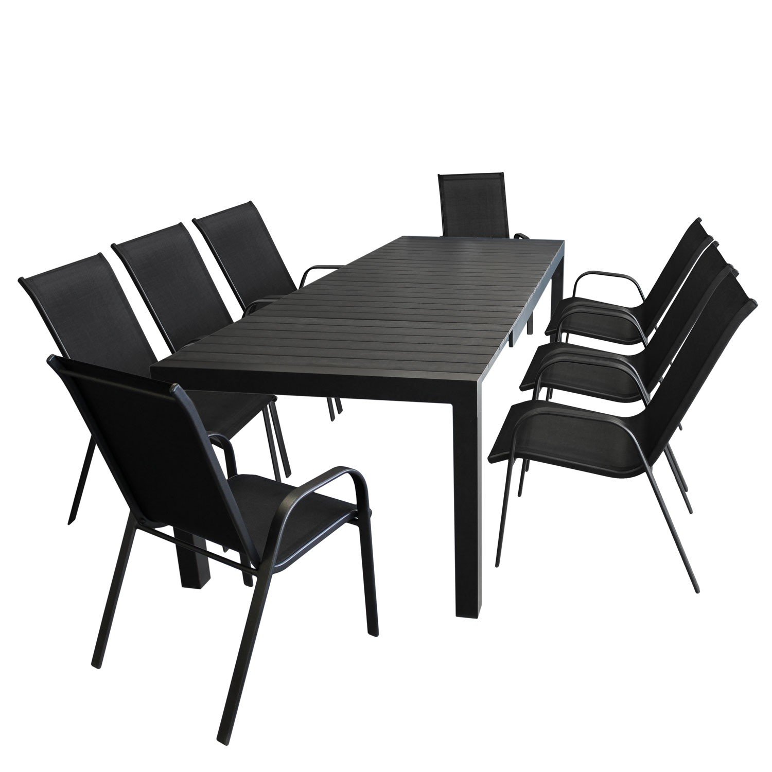 9tlg. Sitzgarnitur Ausziehtisch, Aluminiumrahmen, Polywood Tischplatte