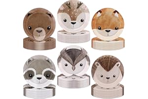 Widdolick 60Pcs 7Inch Woodland Party Plates Watercolor Animal Themed Tableware Plate Set Disposable Dessert Plates, for Baby 