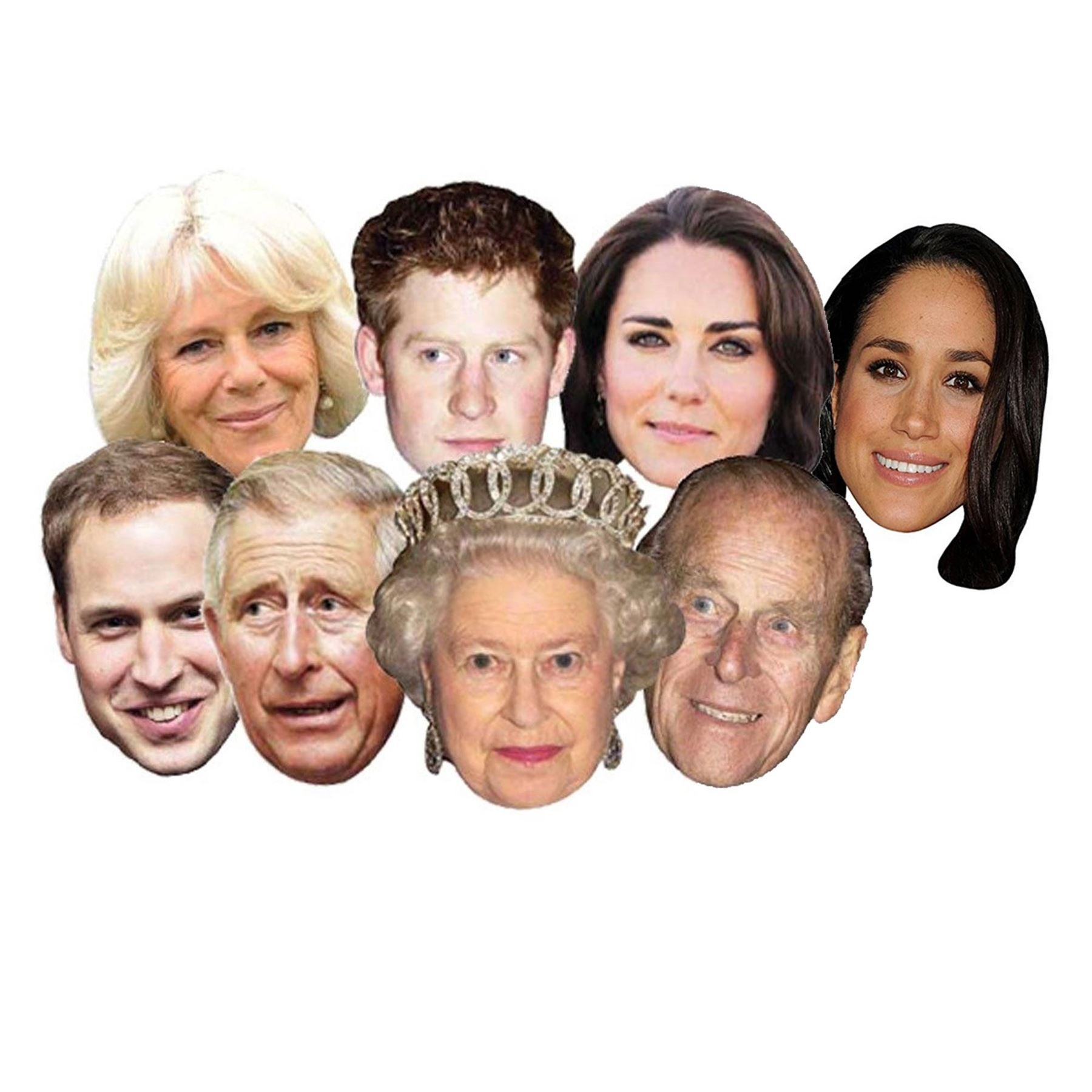 8 Pack Royal Family Queen King Charles III Queen Consort Camilla Phillip Kate William Harry Meghan King’s Coronation Supplies Celebrities Face Mask Hen and Stag Parties Fancy Dress