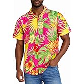 KING KAMEHA Men’s Hawaiian Shirt Short Sleeve – Aloha Summer Shirt with Pineapple Print, Lightweight, Easy Care