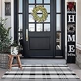 CAINANEL Buffalo Plaid Outdoor Rug Black and White Check Rug 35.4'' x 59'' Cotton Hand-Woven Checkered Front Welcome Door Mat
