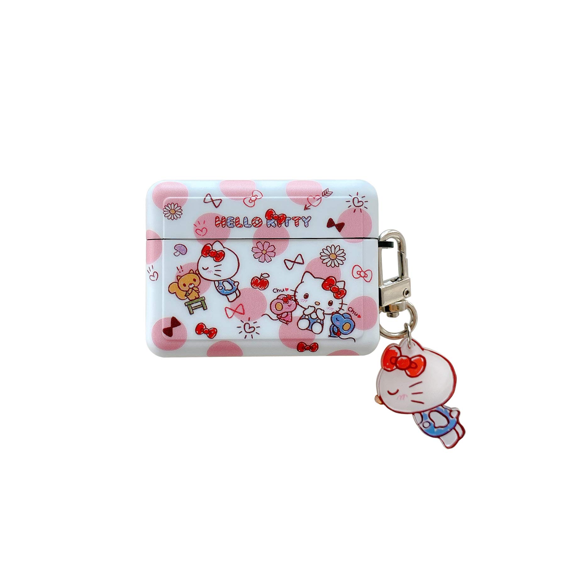 Soft TPU Cute AirPod Pro Case Cover for Apple AirPods 3 Pink Kitty Cat Bow with Charm Keychain Clip Japanese Cartoon Cool Fun Lovely Special Kids Girls Daughter Women