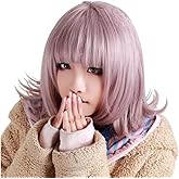 ANOGOL Wig Cap+ Purple Short wig Bob Synthetic Hair Women's Wig with Bangs Fringe for Costume Purple Bob Wig for Halloween Christmas Party