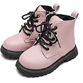 Komfyea Autumn Leather Combat Zipper Lace Up Boots （Toddler/Little Kids） Children Winter Ankle Boots