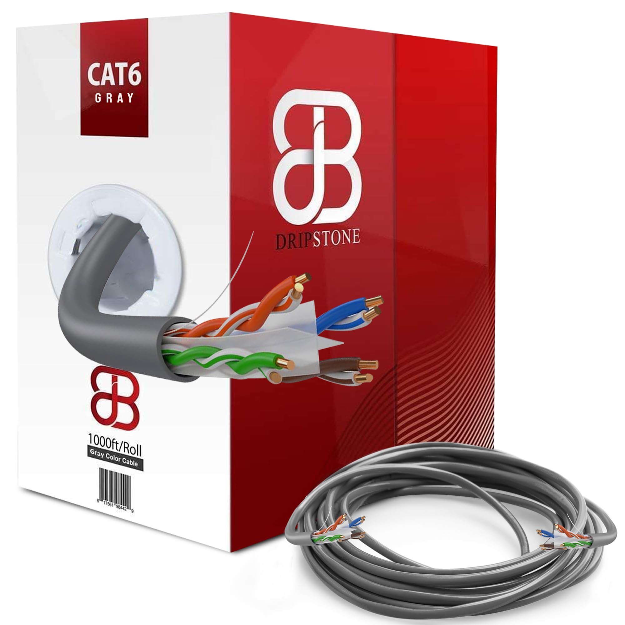 Photo 1 of Dripstone CAT6 Ethernet Cable 1000ft Bulk Network LAN Wire 23AWG Solid UTP 550MHz High-Speed Internet Cable Gaming, Streaming, Office, Home Use, Pull Box, Cat6 Bulk, Stable Connectivity - Gray
