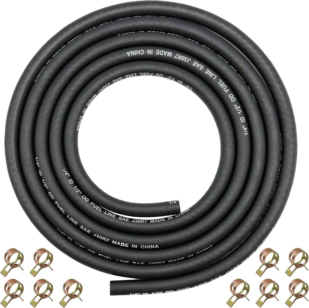 YGQ 6mm ID Fuel Line Hose with 10 Clamps 2.4M Braided NBR Tubing
