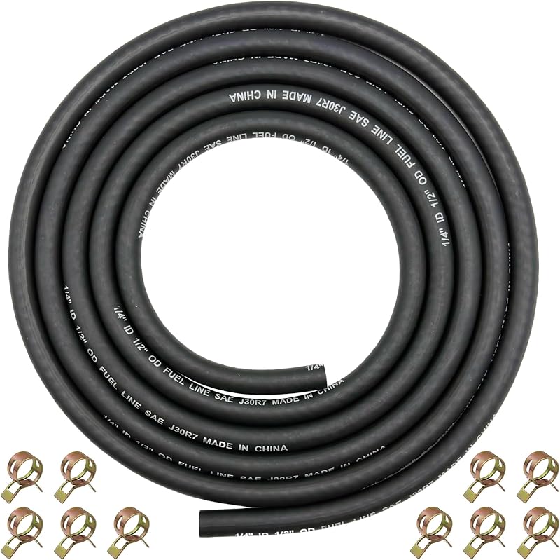 YGQ 6mm ID Fuel Line Hose with 10 Clamps 2.4M Braided NBR Tubing
