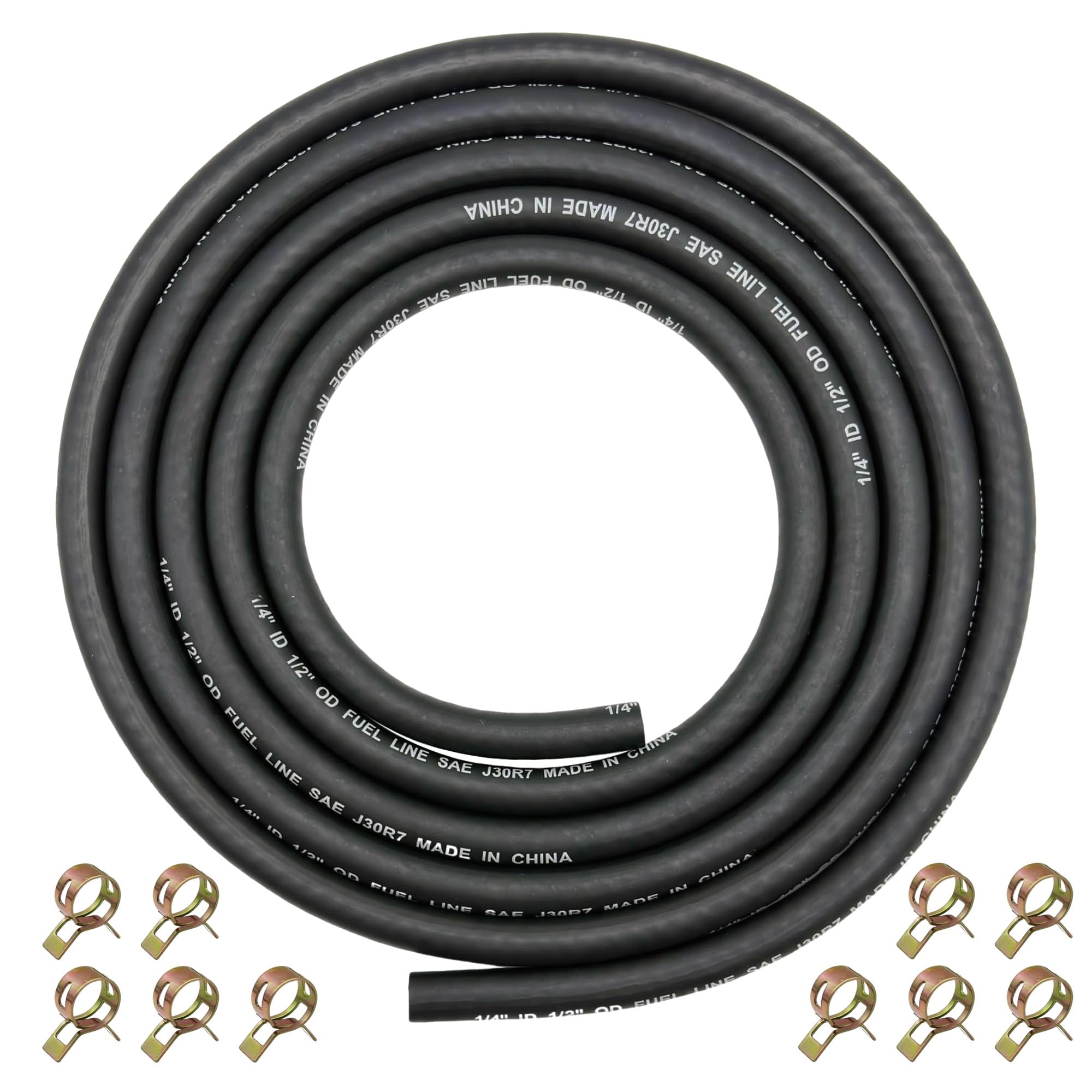 Photo 1 of YGQ 1/4" ID Fuel Hose Line Braided NBR Rubber Tubing 8 Feet for Automotives Generator Lawn Mower with 10 Clamps (6.4mm ID)
